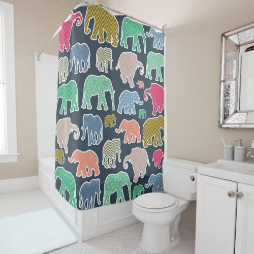 Colorful Elephants Pattern Of Elephants Zigzag Shower Curtain