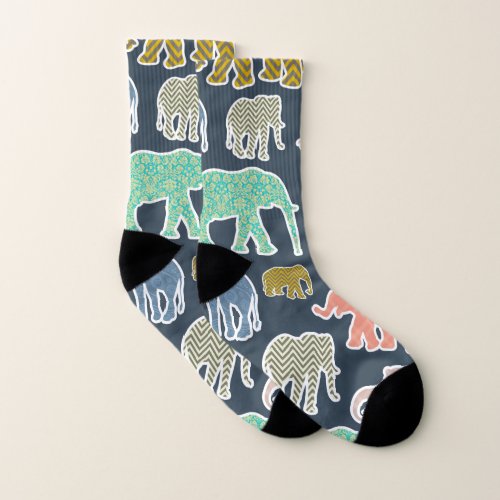Colorful Elephants Pattern Of Elephants Zigzag Socks