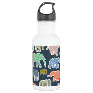 Colorful Elephants, Pattern Of Elephants, Zigzag Stainless Steel Water Bottle