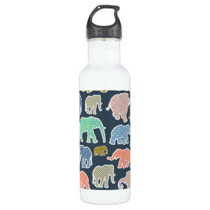 Colorful Elephants, Pattern Of Elephants, Zigzag Stainless Steel Water Bottle