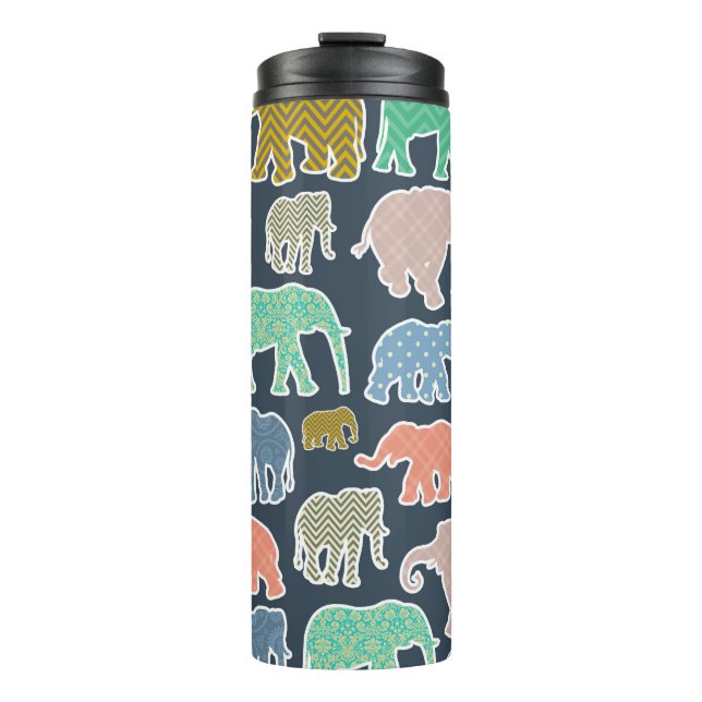 Colorful Elephants, Pattern Of Elephants, Zigzag Thermal Tumbler (Front)