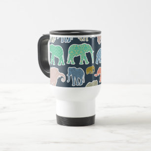 Colorful Elephants, Pattern Of Elephants, Zigzag Travel Mug
