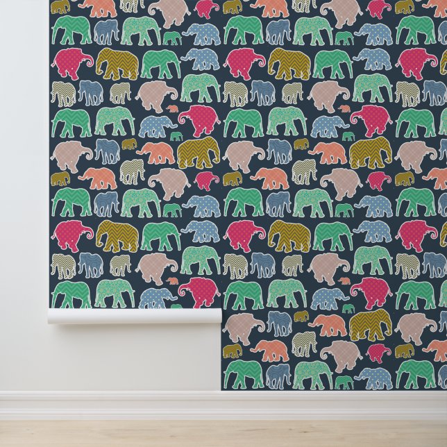Colorful Elephants, Pattern Of Elephants, Zigzag Wallpaper (Application)