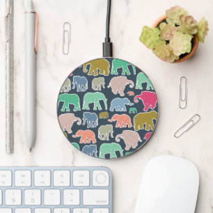 Colorful Elephants, Pattern Of Elephants, Zigzag Wireless Charger