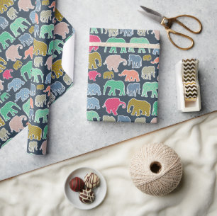 Colorful Elephants, Pattern Of Elephants, Zigzag Wrapping Paper