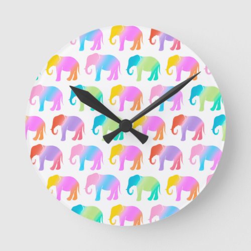 Colorful elephants pattern round clock