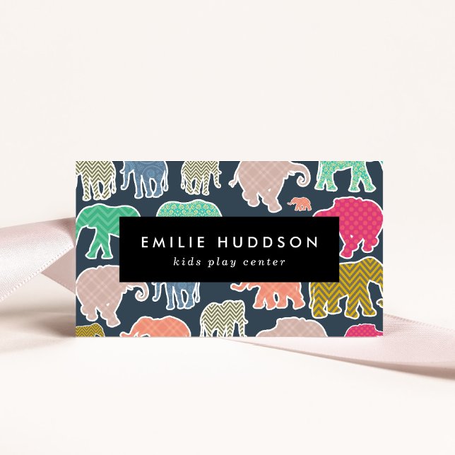 Colorful Elephants, Play Center, Activity Center Business Card (Creator Uploaded)