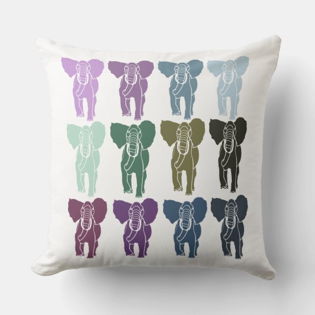 Colorful Elephants Throw Pillow (Front)