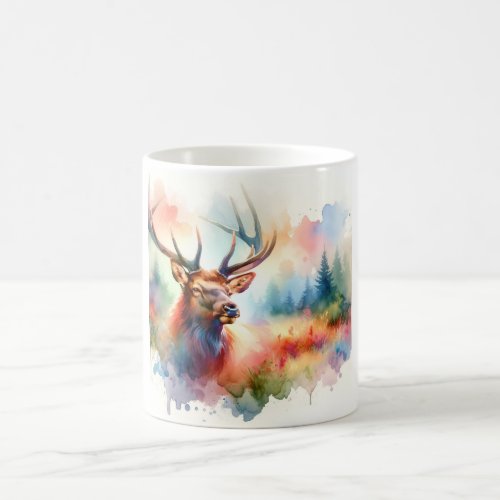 Colorful Elk in Light AREF568 _ Watercolor Coffee Mug