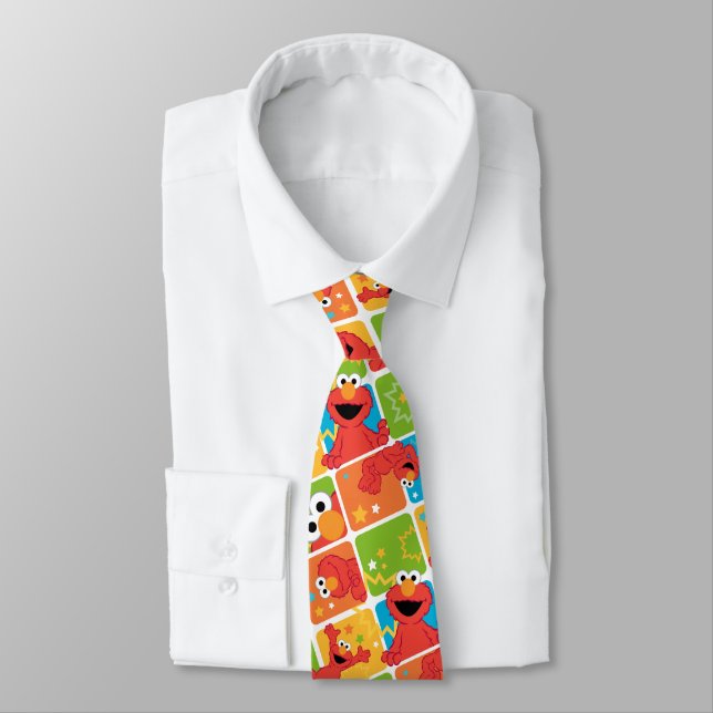 Colorful Elmo Grid Pattern Neck Tie (Tied)