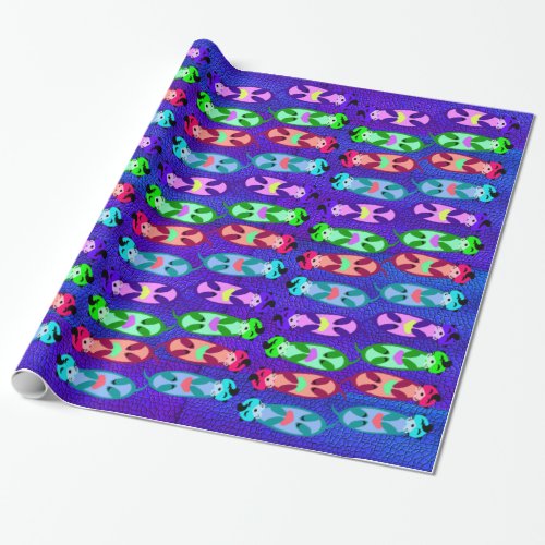 Colorful Elvis Otters with Hearts Swimming Wrapping Paper