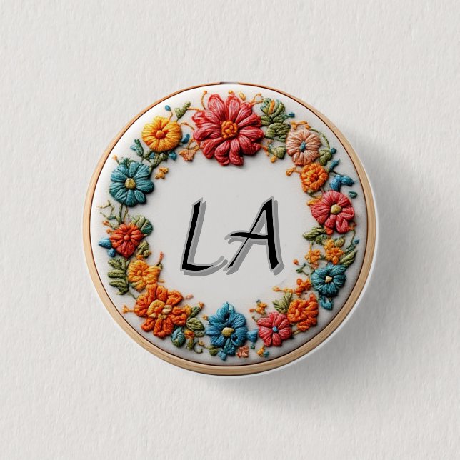 Colorful Embroidered Alphabet Design Button (Front)