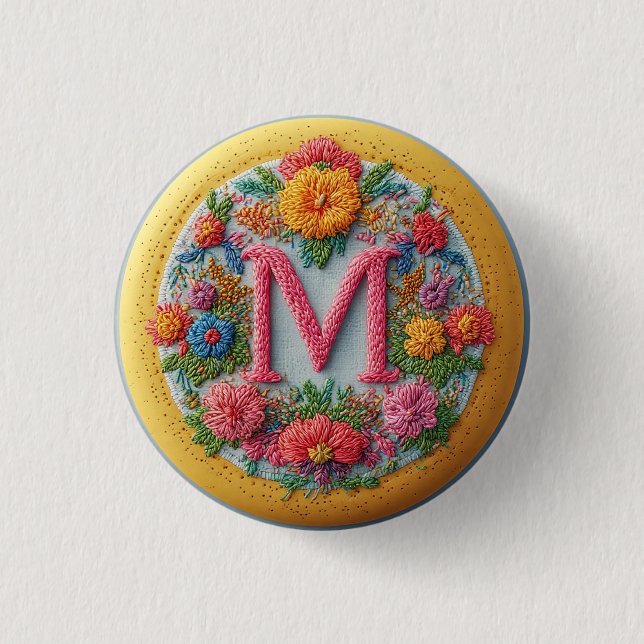 Colorful Embroidered Alphabet Design Button (Front)