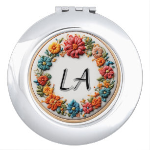 Colorful Embroidered Alphabet Design Compact Mirror