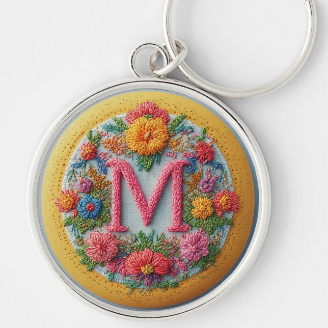 Colorful Embroidered Alphabet Design Keychain (Front)