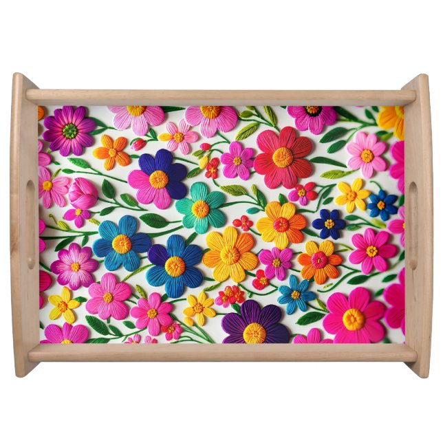 Colorful Embroidery Flowers Serving Tray (Front)