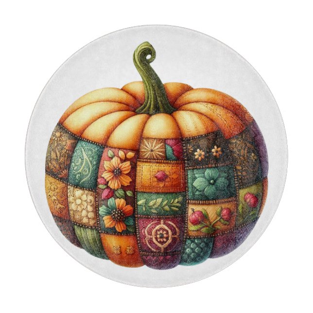 COLORFUL EMBROIDERY LOOK FALL PUMPKIN CUTTING BOARD (Front)