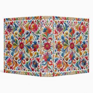 Colorful Embroidery Looking Floral Design 3 Ring Binder