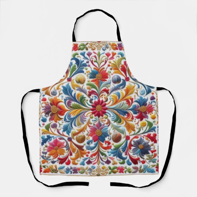 Colorful Embroidery Looking Floral Design Apron (Front)
