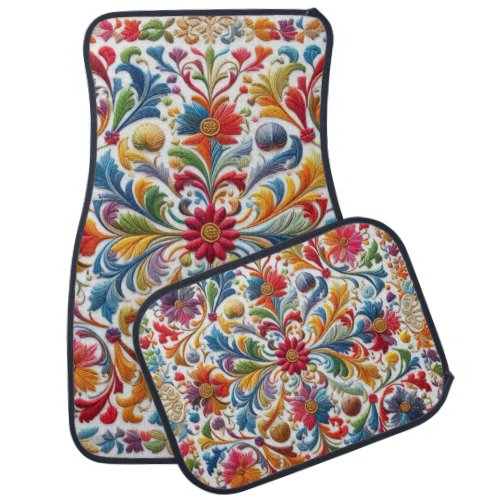 Colorful Embroidery Looking Floral Design Car Floor Mat