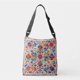 Colorful Embroidery Looking Floral Design Crossbody Bag