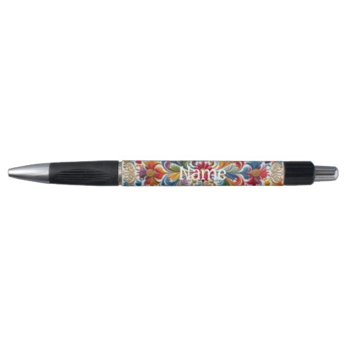 Colorful Embroidery Looking Floral Design Name Pen