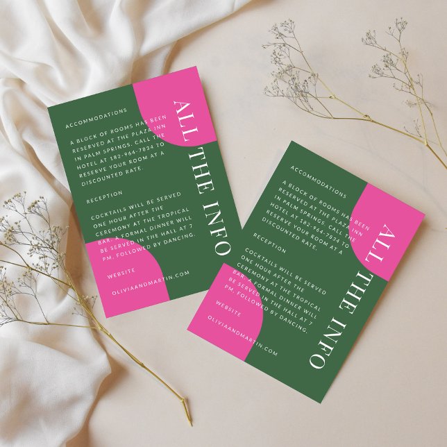 Colorful Emerald Green and Pink Wedding Details Enclosure Card (Creator Uploaded)