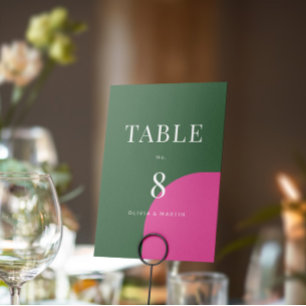 Colorful Emerald Green & Pink Wedding Table Number
