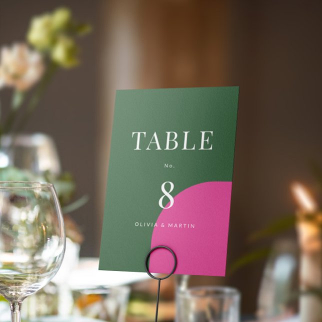 Colorful Emerald Green & Pink Wedding Table Number (Creator Uploaded)