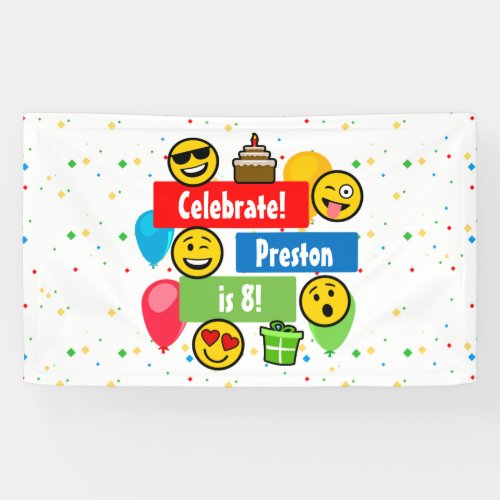 Colorful Emoji Birthday Party Kids or Boys Custom Banner