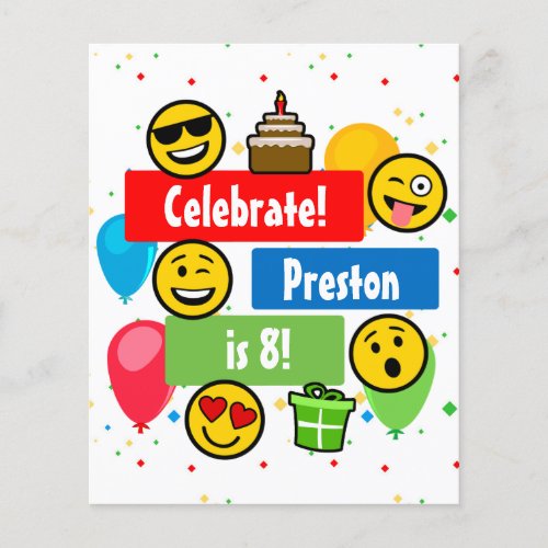 Colorful Emoji Birthday Party Kids or Boys Custom Flyer