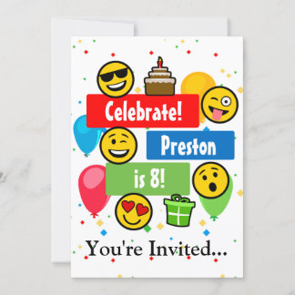 Colorful Emoji Birthday Party Kids or Boys Custom Invitation
