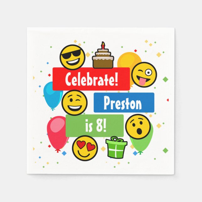 Colorful Emoji Birthday Party Kids or Boys Custom Paper Napkins (Front)