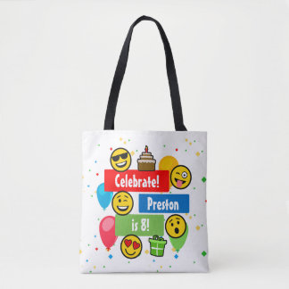 Colorful Emoji Birthday Party Kids or Boys Custom Tote Bag