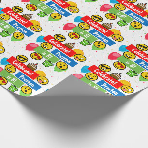Colorful Emoji Birthday Party Kids or Boys Custom Wrapping Paper