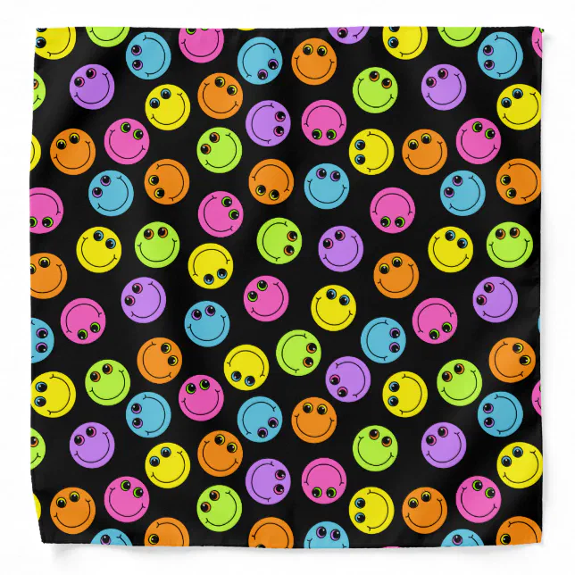 Colorful Emoji Faces on Black Bandana | Zazzle