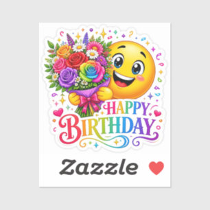 Colorful Emoji Flower Bouquet Happy Birthday Stick Sticker
