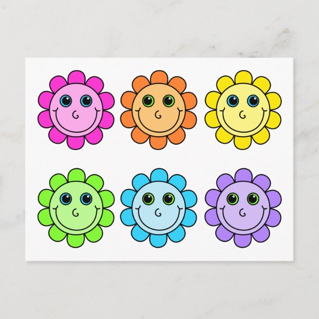 Colorful Emoji Flower Faces Postcard (Front)
