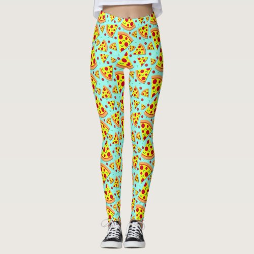 Colorful Emoji Food Pepperoni Pizza Slices Printed Leggings