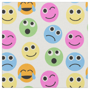 Colorful Emojis Emoticon Faces Patterned Print Fabric