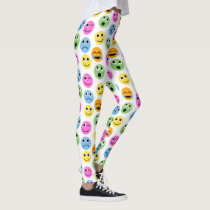 Colorful Emojis Emoticon Faces Patterned Print Leggings
