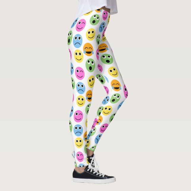 Colorful Emojis Emoticon Faces Patterned Print Leggings (Right)