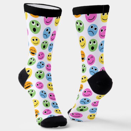 Colorful Emojis Emoticon Faces Patterned Print Socks