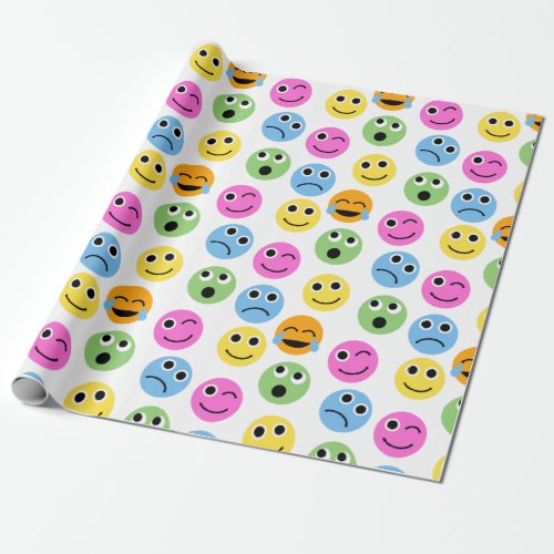 Colorful Emojis Emoticon Patterned Print Wrapping Paper