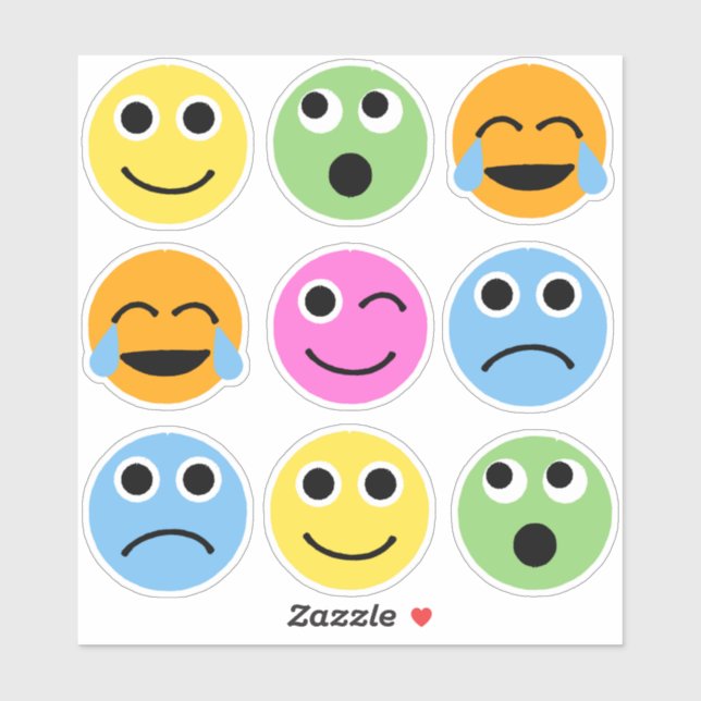 Colorful Emojis Faces Emoticons Stickers (Sheet)