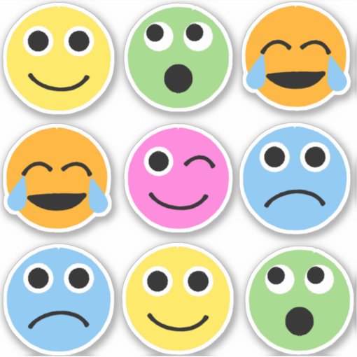 Colorful Emojis Faces Emoticons Stickers | Zazzle