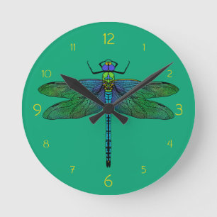 Colorful Emperor Dragonfly Art Round Clock