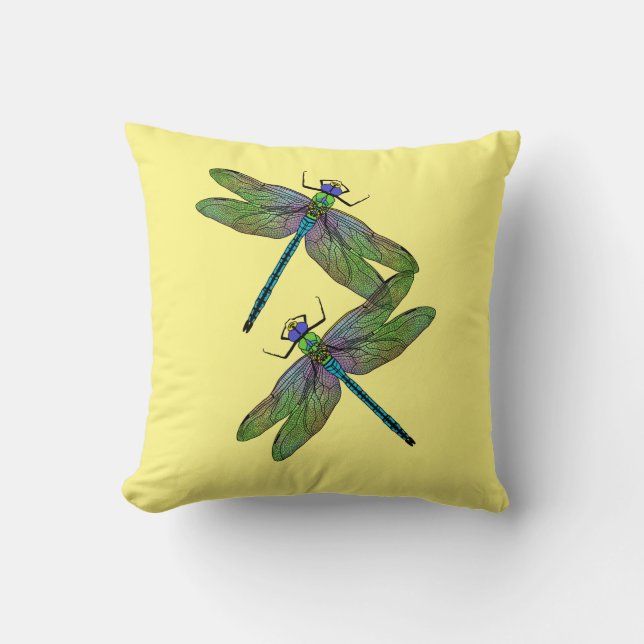 Colorful Emperor Dragonfly Throw Pillow (Front)