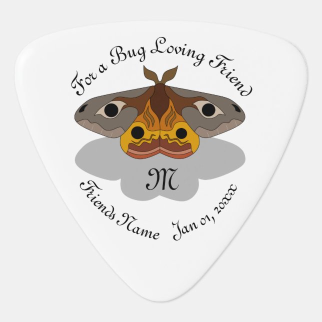 Colorful Emperor Moth Monogram Guitar Pick (Front)