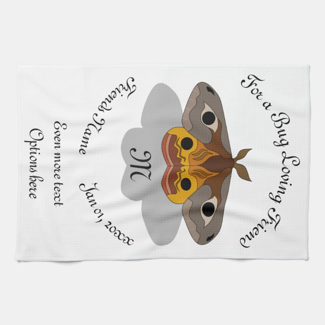 Colorful Emperor Moth Monogram Kitchen Towel (Horizontal)